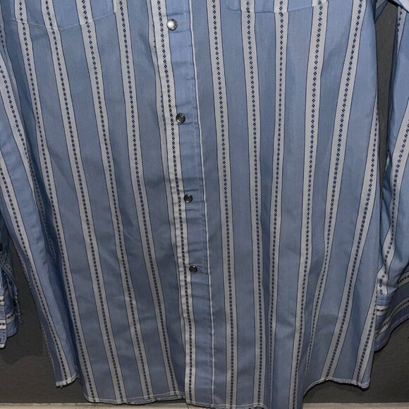 VTG. PANHANDLE SLIM Permanent Press Striped Pearl Snap Western Shirt 16.5" X 35" - Picture 5 of 14